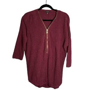 Express Maroon Knit Sweater With Gold Zippered Front Size Medium